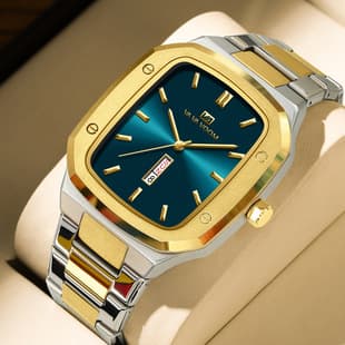 Va Va Voom Patent-Protected Business-Style Rectangular Dial Waterproof Creative Dual Calendar Steel Band Men's Watch