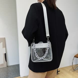 Transparent Fashionable Women's Crossbody Bag, Women's Chain Handbag, Pvc Trendy Shoulder Bag, Shiny Leather Small Square Bag