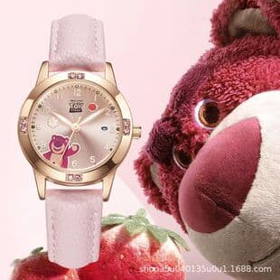 Children's Strawberry Bear Watch Cute Waterproof Quartz Watch for Girls Students Luminous Girls Elementary School Students Great Gift