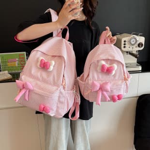 Bow Girl Backpack Cute Children Korean Style Large Capacity Student School Bag Fresh Plaid Girl Study Bag Batch