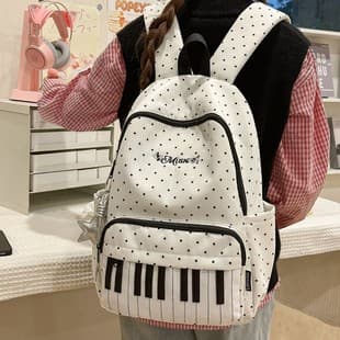 Japanese-Style Ins Piano Pattern Backpack for Female Middle and High School Students, Versatile and Cute College Backpack, Travel Backpack