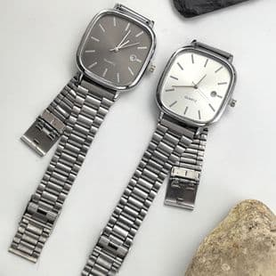 Foreign Trade Cross-Border Steel Band Watch Retro Silver Real Calendar Square Watch High-End Men's and Women's Commuting Gold Brick Quartz Watch