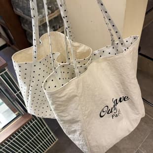 Canvas Bag 2026m White Polka Dot New Korean Style Single Shoulder Double-Sided Versatile Commuting Outing Tote Large Capacity