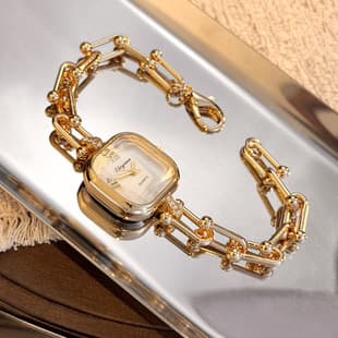 High-End Niche Bracelet Watch, Light Luxury Creative Square Multi-Faceted Glass Quartz Watch Chain, Second-Hand Small Watch