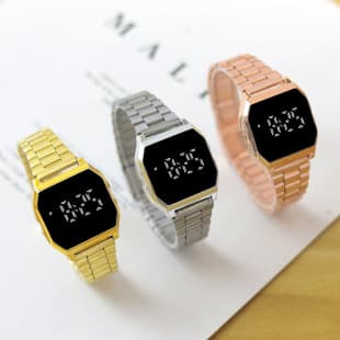 Factory direct supply men's wrist watch foreign trade square steel band LED watch touch fashion student electronic watch