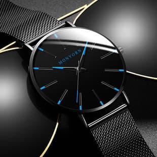 Hot-Selling Fashion Blue-Hand Men's Watch, Quartz Watch with Mesh Strap, Direct from Manufacturer