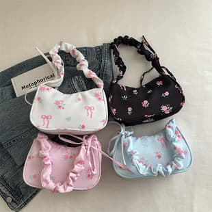 Casual Bag Women's 2024 New Cute Small Flower Shoulder Bag Korean Style Western Style Underarm Bag Retro Texture Handbag