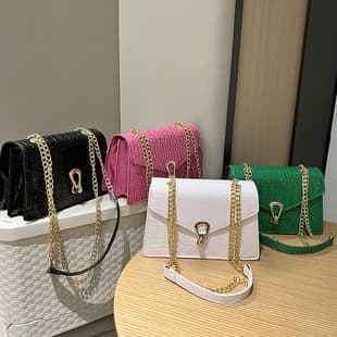 Rose Red Crocodile Pattern Chain Women's Bag 2023 Spring New Fashionable Korean Style Shoulder Crossbody Women's Bag Small Square Bag