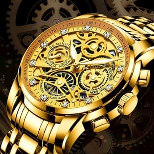 Rui Zhi Yuan Amazon's Best-Selling Gold Men's Cross-Border Watch, Large Gold Watch, High-End Waterproof Watch for Men, Foreign Trade
