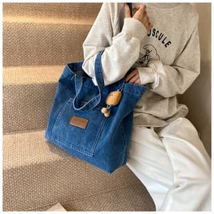 Cross-Border New Style Denim Canvas Shoulder Bag, Large Capacity, Niche Artistic Tote Bag, Casual Versatile Trendy Underarm Bag