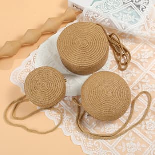 Summer Cute Large Straw Bag Woven Bag for Women 2025 New Seaside Beach Straw Small Round Bag Mobile Phone Bag Crossbody