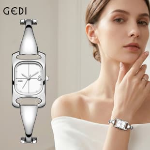Goldie Minimalist Bracelet Small Square Watch for Women, Strapless Hollow Design, Waterproof, Simple and High-End Feel, Suitable for Daily Commuting
