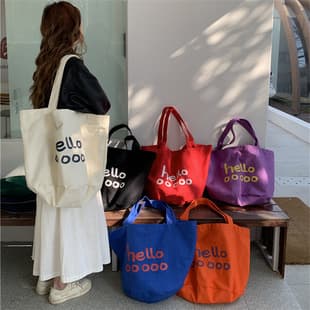 Korean Style New Canvas Bag Large Capacity Shoulder Letter Tote Bag Simple Casual Trendy Bag Student Shopping Bag