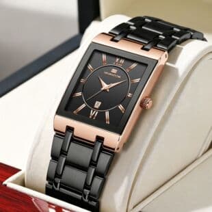 Rectangular Cross-Border Stainless Steel Men's Steel Band Watch Gold Business Calendar Quartz Waterproof Watch Wholesale Large Dial