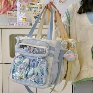 Two-Dimensional Millet Transparent Crossbody Bag for College Girls, Large-Capacity Tote Bag, Bar Tie Board Pain Bag, Baby Bag Storage