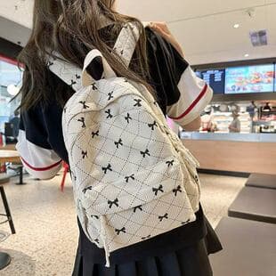 Korean Style Sweet Bow Backpack Women's Niche Design Plaid Large Capacity Student School Bag Fashionable Versatile Backpack