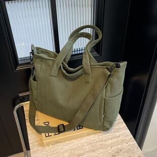 New Corduroy Tote Bag for Women Commuting Large Capacity Student Class Shoulder Handbag Simple Work Crossbody Bag