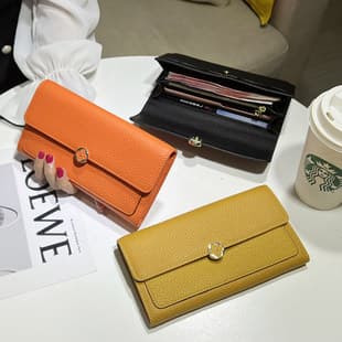 Genuine Leather Wallet for Women, Long Clutch Bag, First-Layer Cowhide, Japanese and Korean Style, Large Capacity, Multiple Card Slots, Id Holder