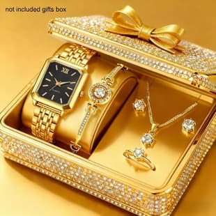 New Foreign Trade Hot-Selling Exquisite Women's Watch 5-Piece Set with Roman Dial, Light Luxury Simple Bracelet and Necklace Set Wristwatch