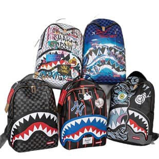 Cross-Border Direct Sales Trendy Brand Shark Backpack Graffiti Ins Style Casual Street Fashion Backpack Skateboard Backpack with Print