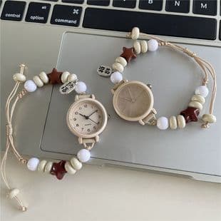 Ins Milky Handmade Women's Bracelet Watch Literary and Simple Girl Bestie Watch Niche Student Watch