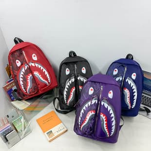 Women's New Style Simple and Fashionable Shark Graffiti Student Backpack Trendy Daily Versatile Student School Bag
