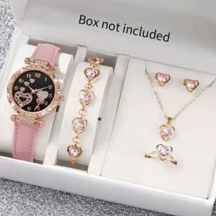 Cross-Border Popular Women's Watch Set, High-End Women's Leather Strap Watch, Fashionable Wristwatch, Fashionable Love-Themed Accessories