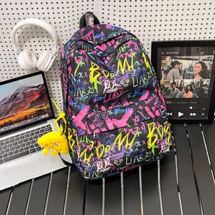 Men's High-Capacity Trendy Graffiti Waterproof Wear-Resistant Fashion Printed Backpack, Baigou Backpack for Women