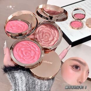 Kakashow Embossed Rose-Shaped Blush Petals Highlighter Brightening Nude Makeup Powder Fine Shimmer Contouring Blush Palette