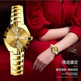 Watch girls fashion waterproof luminous simple temperament steel belt double calendar quartz watch women a generation of hair
