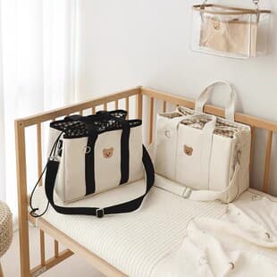 Korean Style Drawstring Multifunctional Mommy Bag Stroller Baby Canvas Mother and Baby Outing Cross-Body Bag Shoulder Bag Large Capacity