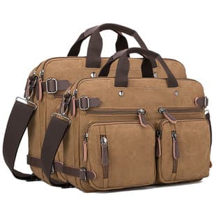 Cross-Border Business Canvas Genuine Leather Briefcase Multi-Functional Portable Crossbody Bag Large Capacity Computer Bag Casual Travel Bag