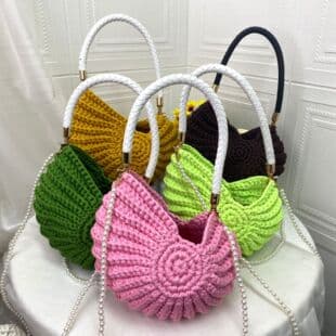 Cross-Border Handmade Crocheted Conch Shell Bag, Seaside Vacation Women's Woven Bag, Finished Pearl Chain Shoulder Crossbody Bag