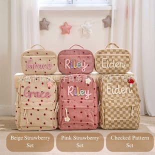 Cross-Border High-Value Thick Yarn Logo School Bag for Girls, Corduroy Cute Strawberry Backpack, Versatile for Young Girls