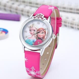 In-Stock Waterproof Ice and Snow Children's Cartoon Watch with Colorful Rhinestones, Small Dial, Casual Leather Strap, Quartz Watch