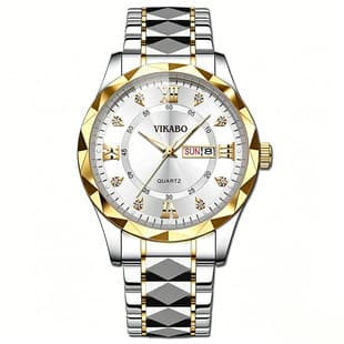 2026 New Model Dual Calendar Business Luminous Men's Watch with Diamond-Studded Rhombus Glass Quartz Watch for Men