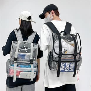 Spot Amazon hot selling transparent backpack PVC travel backpack Japanese and Korean trend flip PVC transparent bag spot