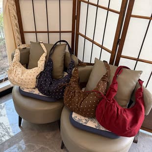 Spring and Summer New Style Dumpling Bag, Adjustable Shoulder Crossbody Canvas Polka Dot Bag, Korean Style Ins Trend