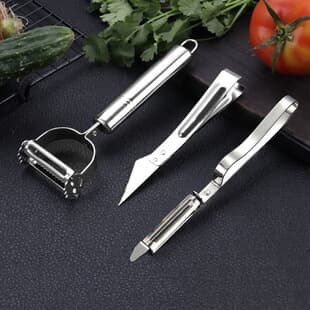 Three-piece kitchen fruit peeler set, multifunctional stainless steel peeler, slicer, and scraper tool for home use