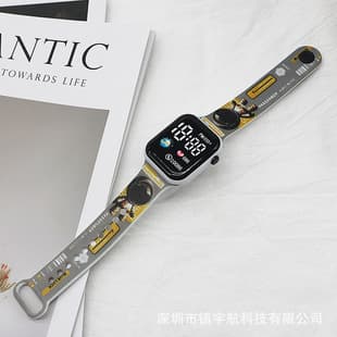 Cross-border new [Earth] cartoon printed button LED watch creative fashion Square student electronic watch