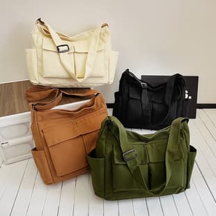 Workwear Style Single Shoulder Crossbody Bag for Men and Women, Ins Canvas Bag, Student Class Bag, Street Style Large Capacity Artistic Tote Bag