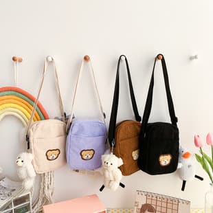 2024 New Corduroy Bear Children's Student Shoulder Crossbody Mobile Phone Coin Purse Cute Fashion Crossbody Small Bag