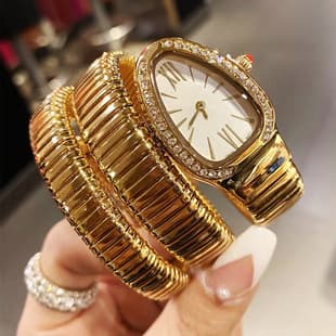 Fashion Creative Snake-Shaped Two-Ring Steel Band Watch for Women with Personality Full Diamond Cross-Border Quartz Watch Manufacturer Wholesale