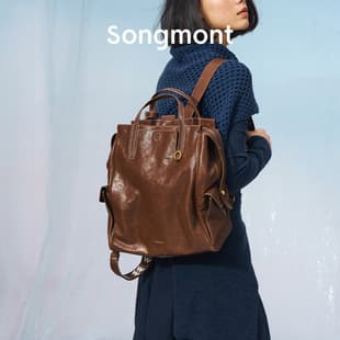 Songshanxia Xunji Large and Small Unisex Vegetable-Tanned Leather Backpack Large Capacity Commuter 16inch Laptop Bag