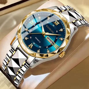 Kasrluo Watch Men's Cross-Border Hot-Selling Dual Calendar Diamond-Shaped Case Luminous Waterproof Fashionable High-End Quartz Watch