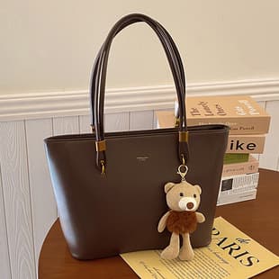 Large-Capacity Retro Simple Tote Bag for Women to Go Out and Commute, Versatile Shoulder Bag, Pu Texture Pure Color Casual Handbag