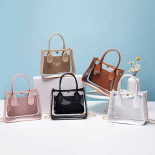 Women's Bag 2023 New Transparent Pvc with Leather Chain Crossbody Handbag Casual Small Bag
