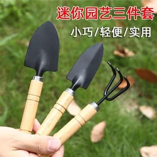 A set of three household gardening tools: a small shovel, a small trowel, and a tool for loosening soil, weeding, planting vegetables, and tending to flowers