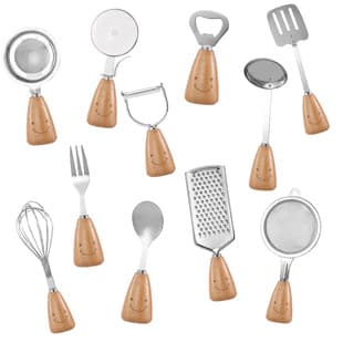 Smiley Beech Handle 11-Piece Set Kitchen Gadgets DIY Baking Fork Spoon Shovel Egg Beater Grater Bottle Opener