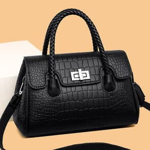 Embossed Handbag for Women 2026 New Fashion Stylish Soft Leather Woven Strap Middle-Aged Mom Shoulder Handbag Crossbody Bag